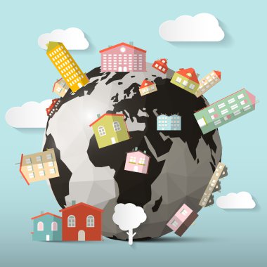 Dünya - Dünya vektör çizim evler