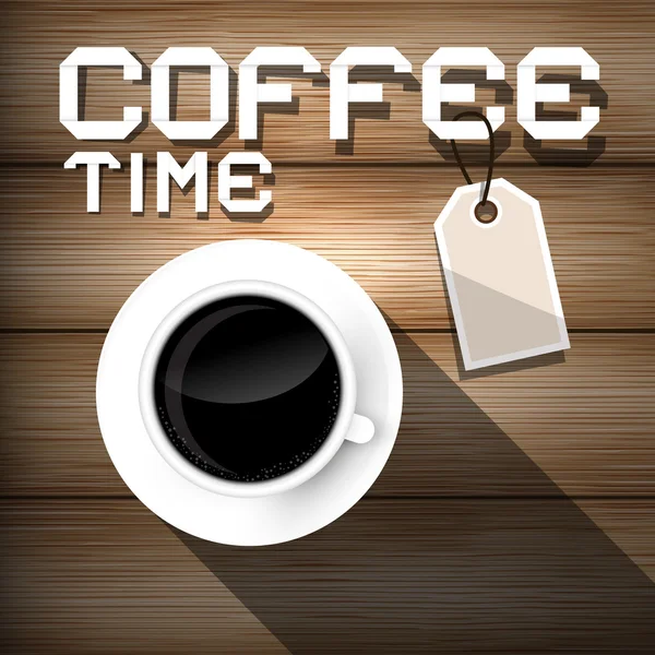 Hora del café en fondo de madera Vector Ilustración — Vector de stock