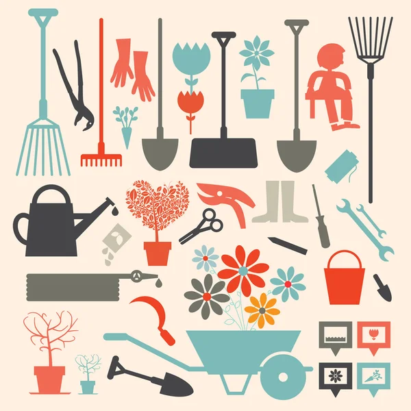 Conjunto de iconos de jardinería vectorial retro — Vector de stock