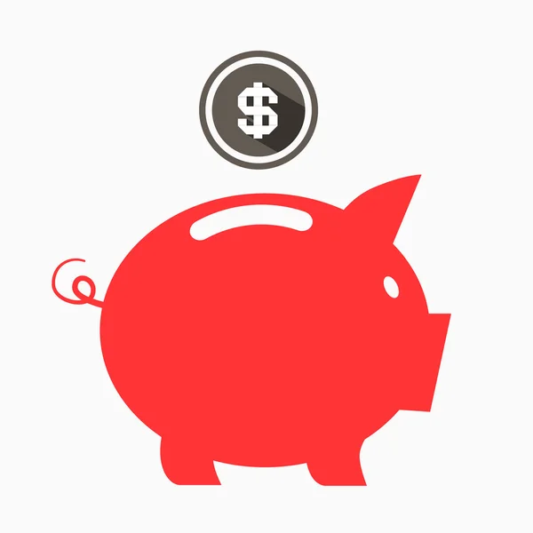 Money Vector Red Pig Bank with Dollar Coin — Stock Vector