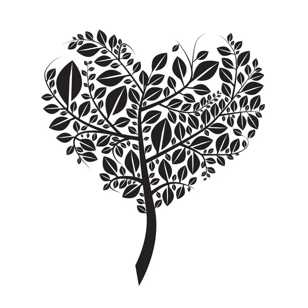 Heart Shaped Tree Silhouette Vector Illustration Isolated on White — Stock Vector