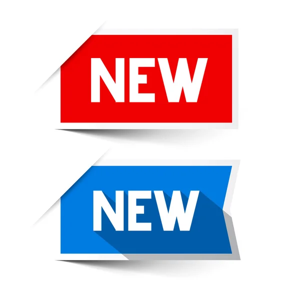 Nouvelles étiquettes en papier vectoriel rouge et bleu - Set d'autocollants — Image vectorielle