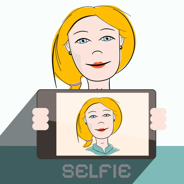 Sarışın kadın - vektör Selfie cep telefonu fotoğraf — Stok Vektör