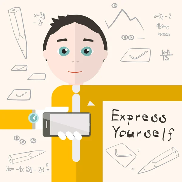 Expresarse Vector Ilustración con el hombre - Estudiante o hombre de negocios — Vector de stock