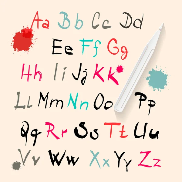 Funky Vector Hand Written Alphabet Set Isolated on Retro Paper Background — Stock Vector