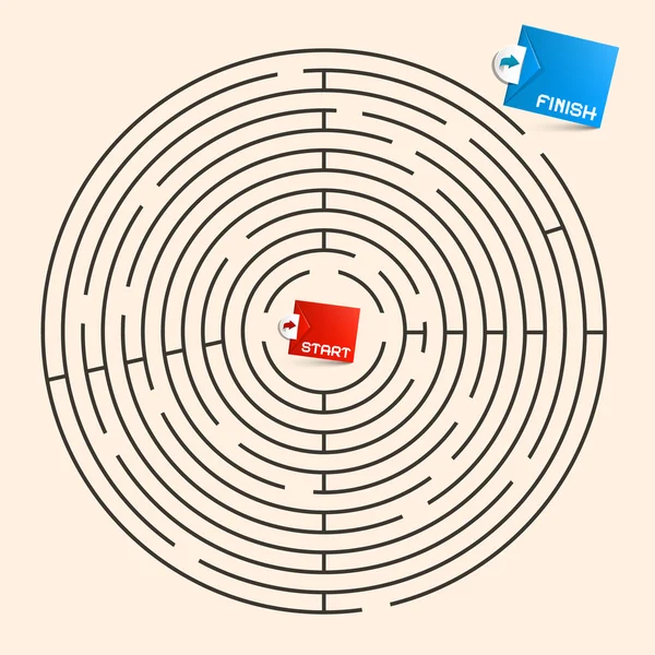 Illustrazione vettoriale del labirinto di carta con etichette di inizio e fine — Vettoriale Stock