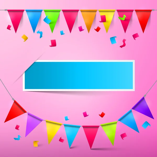 Pink Party Card - Bunting Confetti and Flags with Ribbons — Stock Vector