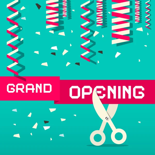 Retro Grand Opening Vector Illustration with Confetti and Scissors — Stock Vector