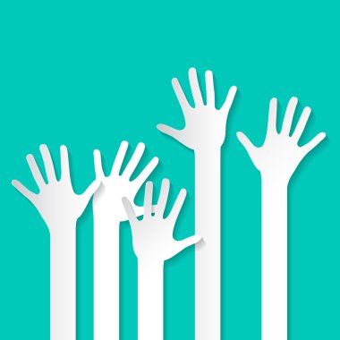 El - kağıt oy Palm el Set vektör çizim Retro arka plan üzerinde kesmek