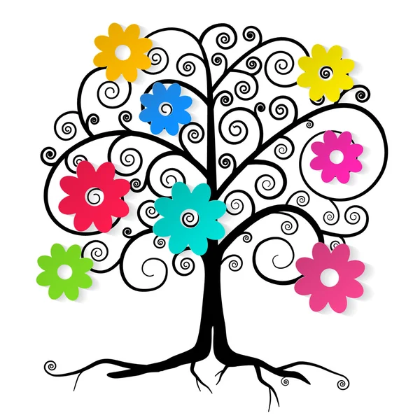 Abstract Vector Tree with Colorful Flowers — Stock Vector