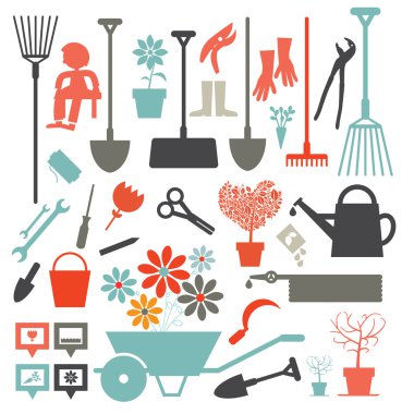 Vector Gardening Icons - Tools Set Isolated on White Background clipart