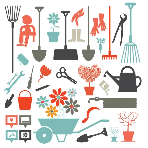 Vector tuinieren Icons - Tools Set geïsoleerd op witte achtergrond — Stockvector