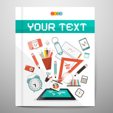 Kitap - broşür - Kitapçık Düzeni okul öğelerle - öğrenmek ve eğitim yönetimi vektör çizim