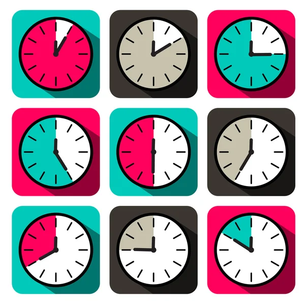 レトロなベクトル フラットなデザイン時計セット — ストックベクタ