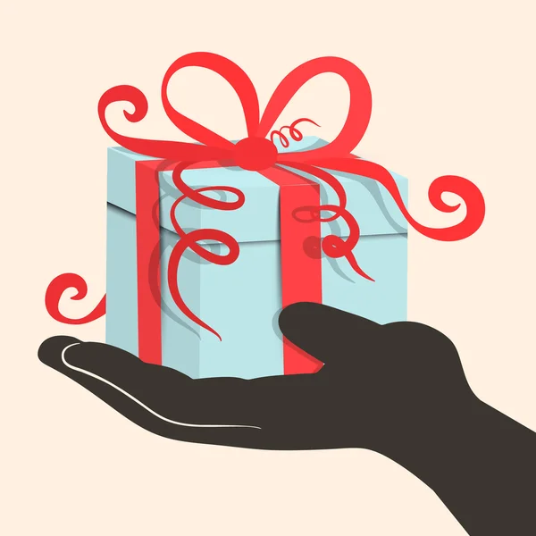 Gift box - presenteren in de hand - retro vectorillustratie — Stockvector