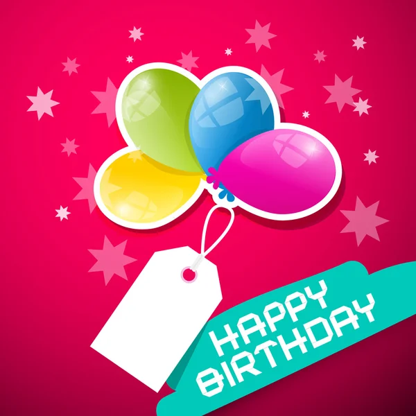 Happy Birthday Vector roze achtergrond met kleurrijke ballonnen en lege Label — Stockvector