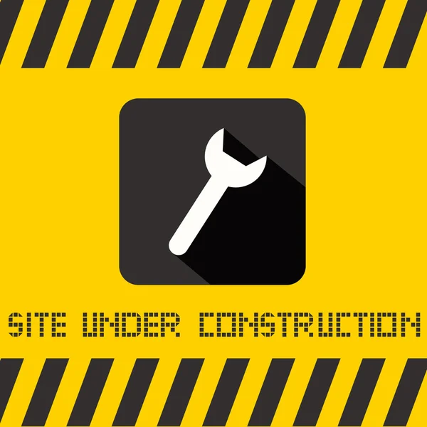 Site en construction Titre vectoriel avec icône de clé sur fond jaune — Image vectorielle