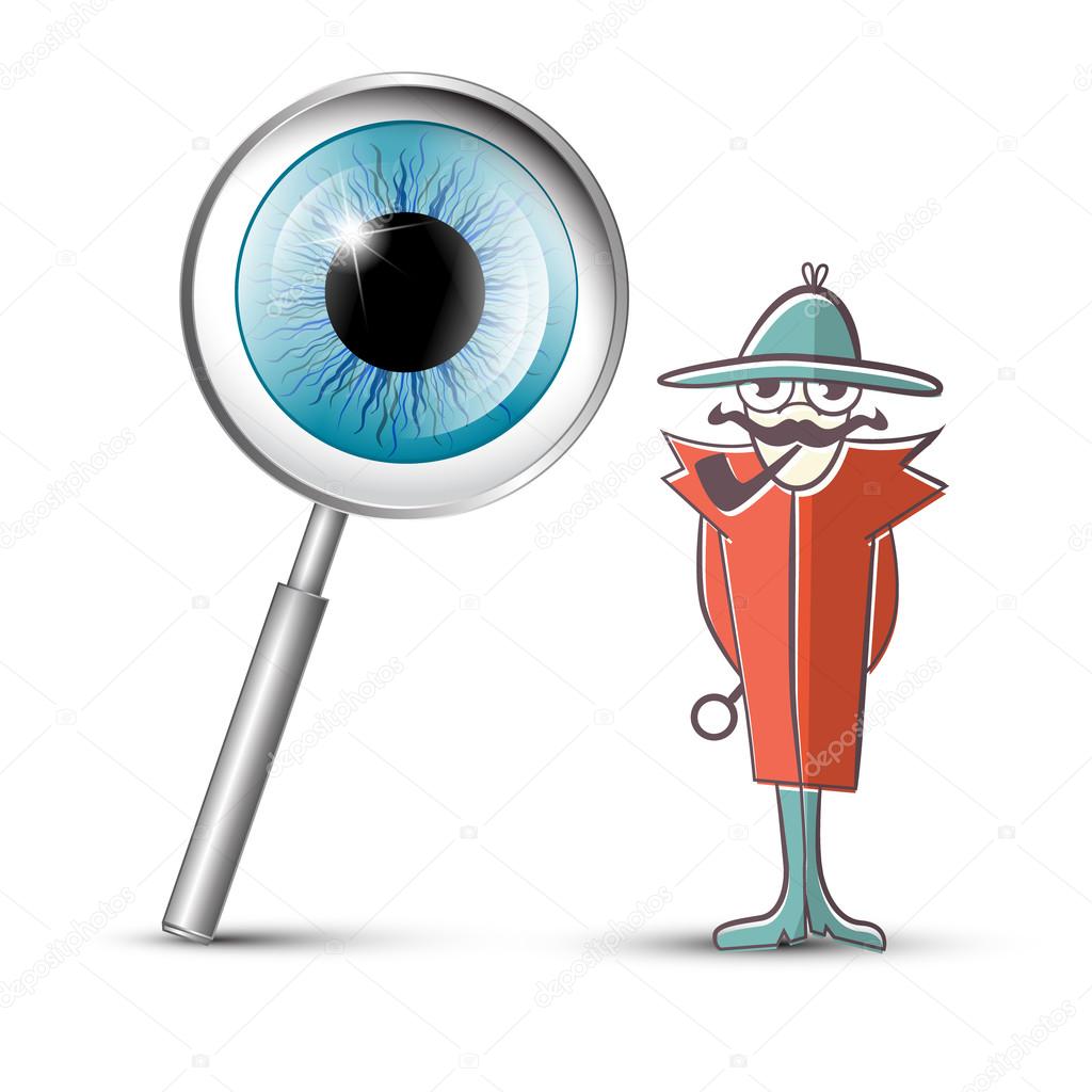 Detective with Magnifying Glass and Eye Symbol