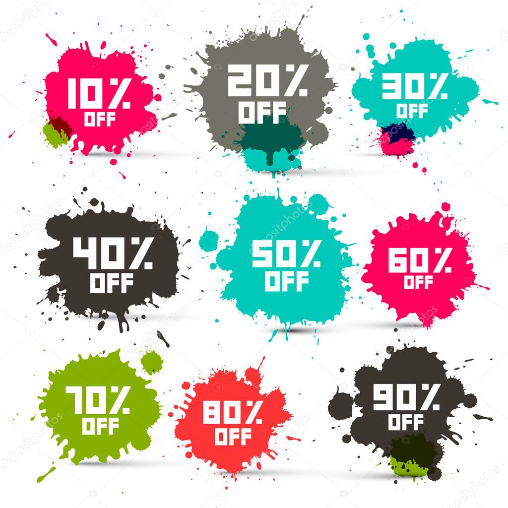 Retro Vector Transparent Colorful Discount Sale Splashes Set Isolated on White Background