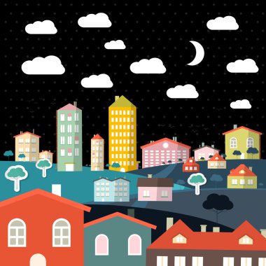 Soyut vektör gece düz tasarım City