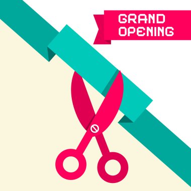 Grand Opening Retro Flat Design Vector Illustration with Scissors and Paper Ribbon clipart
