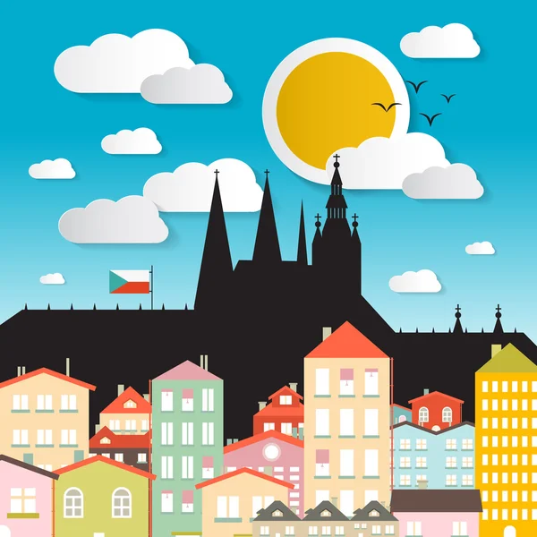 Diseño plano Vector Castillo de Praga Ilustración - La Catedral de San Vito - República Checa en Europa — Vector de stock