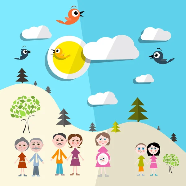 Familie in de natuur - landschap Vector — Stockvector