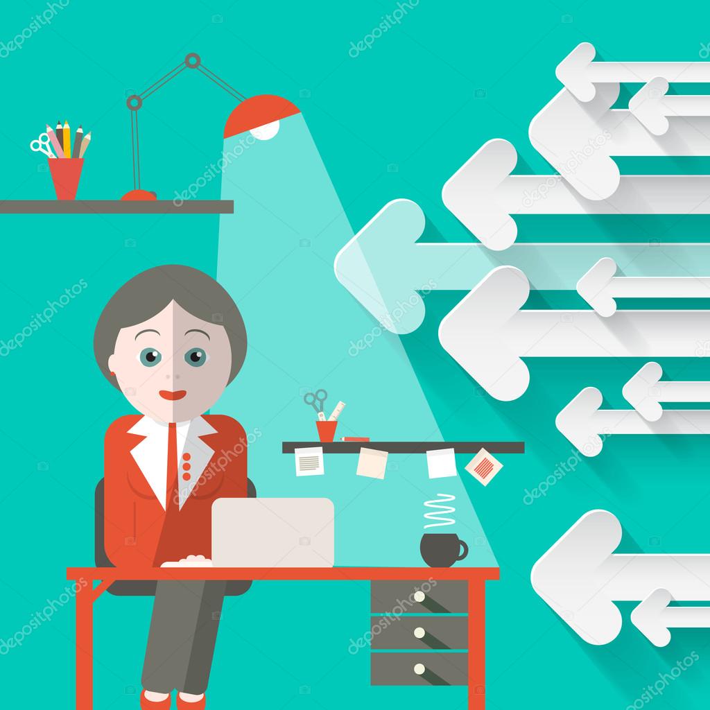 Secretary in Office with Arrows Retro Background