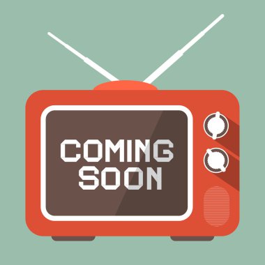 Düz tasarım vektör başlık Retro Tv ekranında Coming Soon