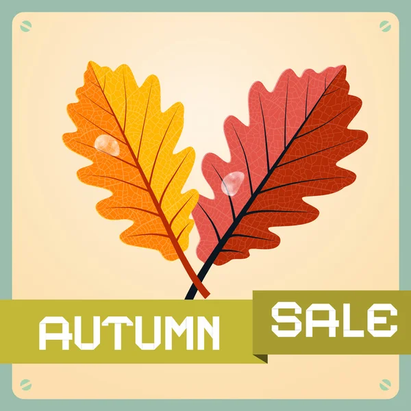 Retro Autumn Sale Background With Oak Leaves — Stock Vector