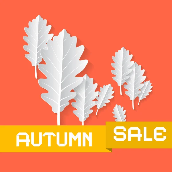 Fond de vente d'automne rétro avec feuilles de chêne sur fond rétro orange — Image vectorielle