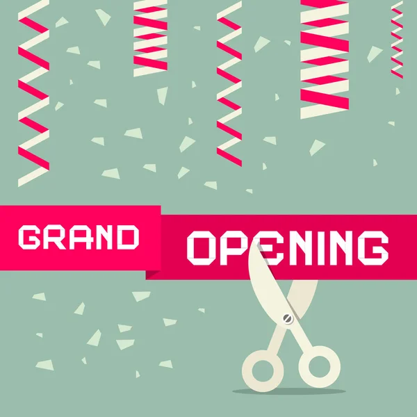 Design plano Grand Opening Vector Ilustração com Confetti e Tesoura — Vetor de Stock