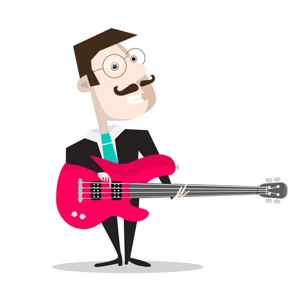 Bass Guitar Player Isolated on White - Retro Vector Flat Design Illustration — Stock Vector