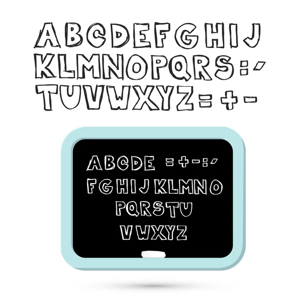 Handgeschriebenes skizziertes Alphabet - Vektorschrift mit Tafel — Stockvektor