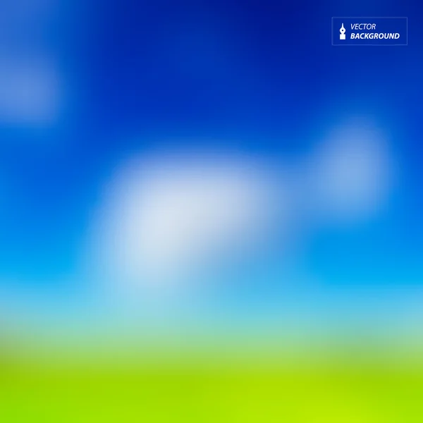 Abstract Vector Background - Blurred Sky with Clouds and Green Field Bokeh — Stock Vector