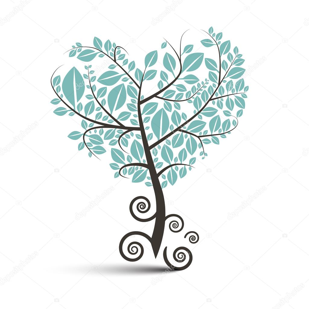 Heart Shaped Tree with Curled Roots Vector Illustration Isolated on White