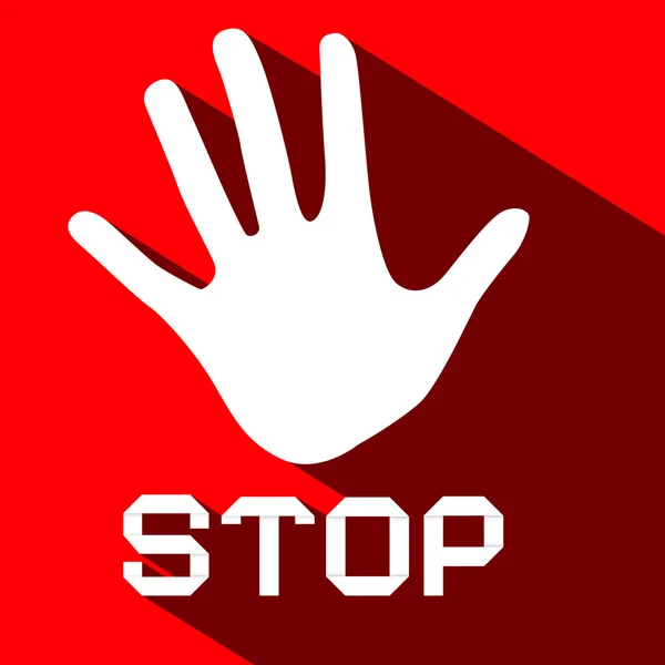 Stop Palm Hand Vector Símbolo de diseño plano sobre fondo rojo — Vector de stock