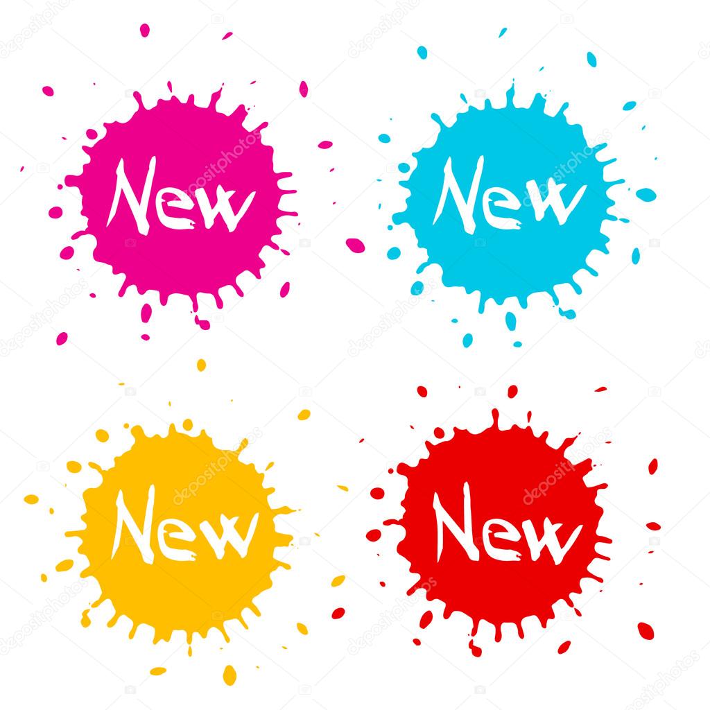Red - Orange - Blue and Pink Splashes - Blots - Splatters Set with New Title Isolated on White Background