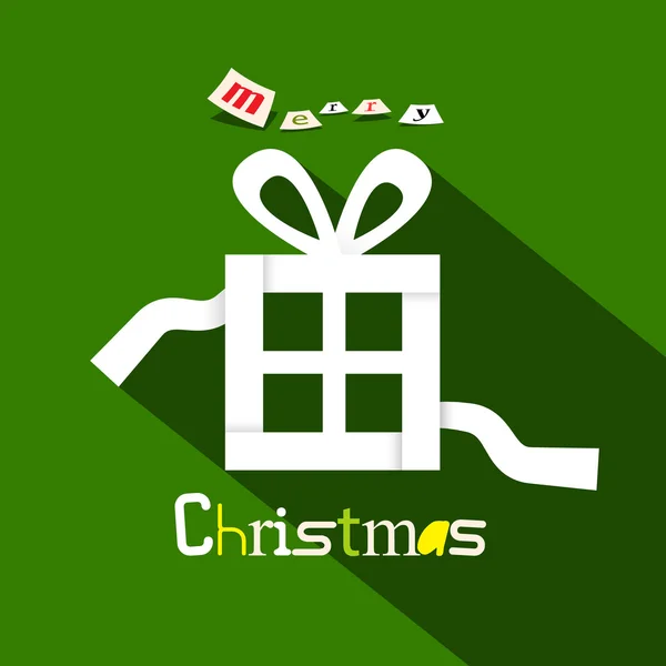 Happy Christmas Title with Paper Gift Box on Green Background — стоковый вектор