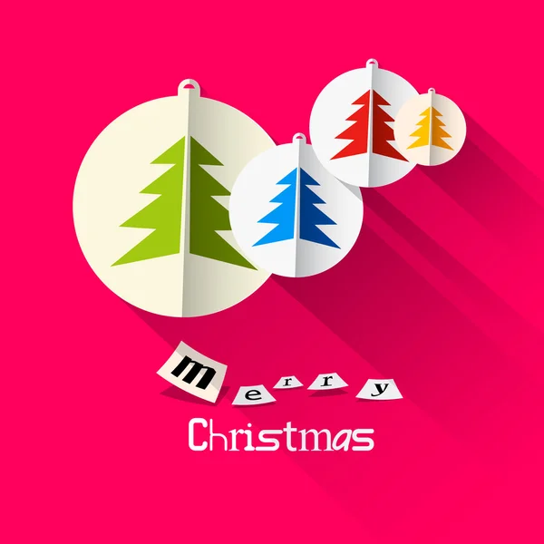クリスマス ピンク メリー クリスマス タイトルと紙のボールと木カード — ストックベクタ