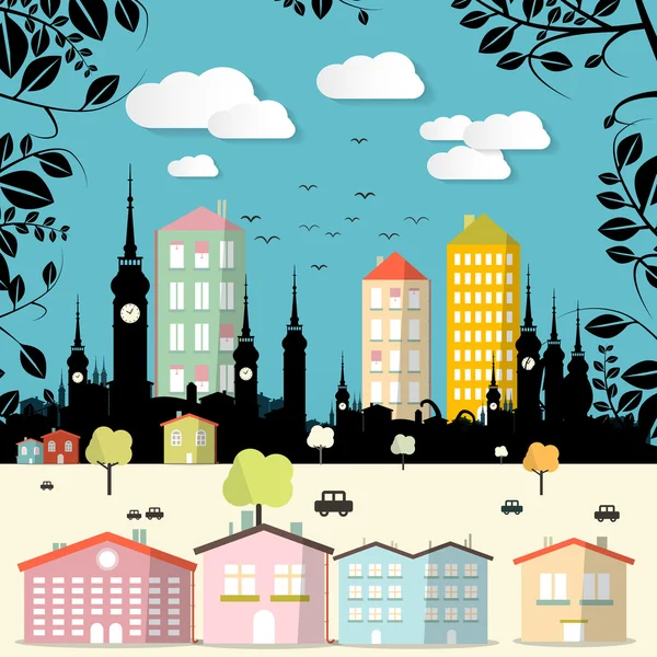 Illustrazione astratta del vettore della città di progettazione piana di taglio di carta — Vettoriale Stock
