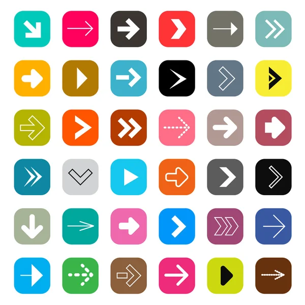 Set de flechas - Colorido conjunto de iconos cuadrados de vectores — Vector de stock