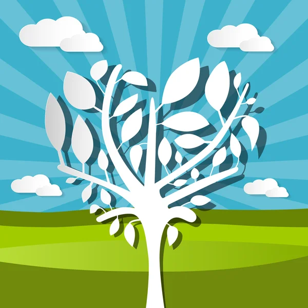 Árvore de papel no campo Natureza fundo Vector — Vetor de Stock