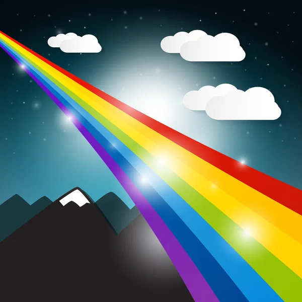 Rainbow z góry na nocne niebo i chmury — Wektor stockowy