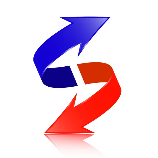 Röd och blå dubbelpil vektor 3d logotyp Symbol — Stock vektor
