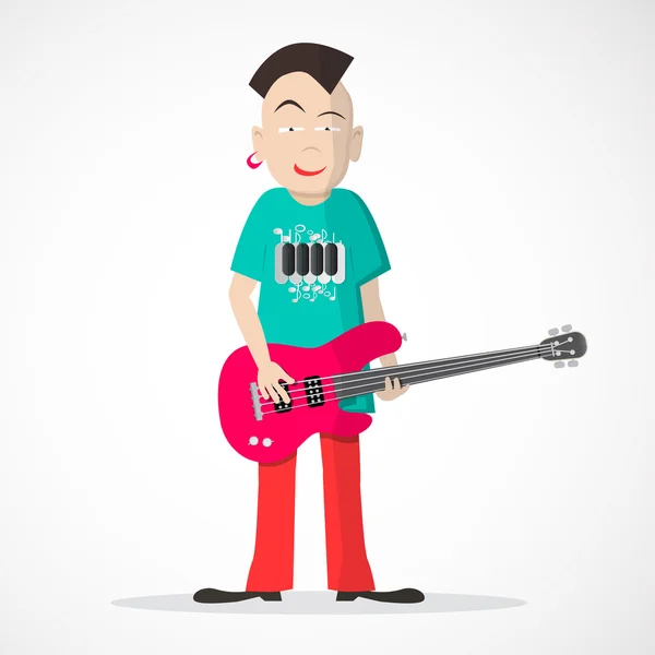 Bass Guitar Player - Punk Style Vector Isolated on Light Background — Stock Vector