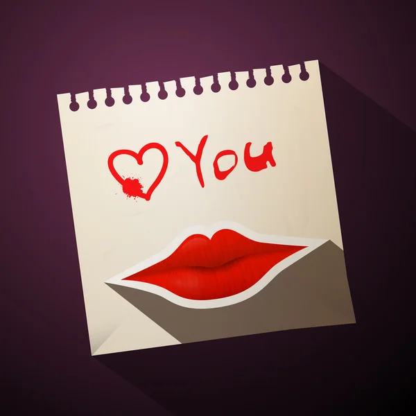 Love You Titre avec Vector Heart and Mouth sur papier — Image vectorielle