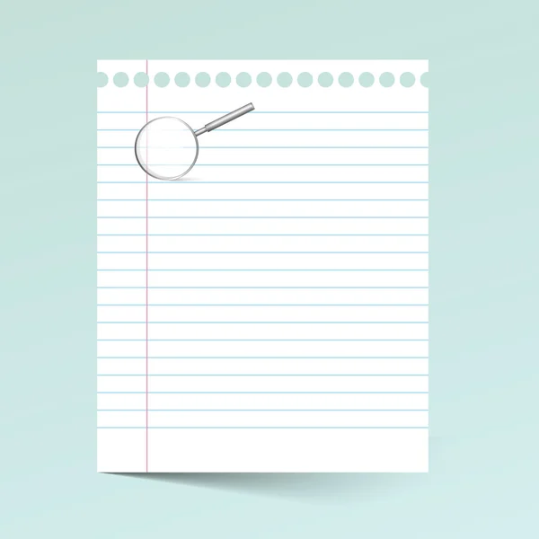 Cuaderno de papel Vector Ilustración wiith lupa — Vector de stock