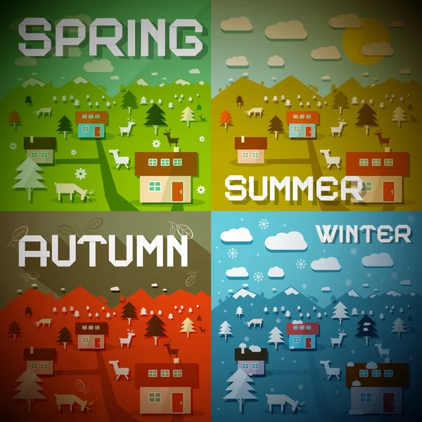 Primavera Verano Otoño Invierno - Four Seasons Vector Illustration — Archivo Imágenes Vectoriales