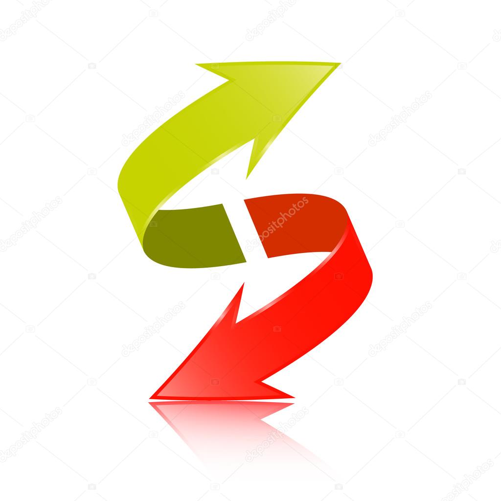 Double Arrow Vector 3D Green and Red Symbol